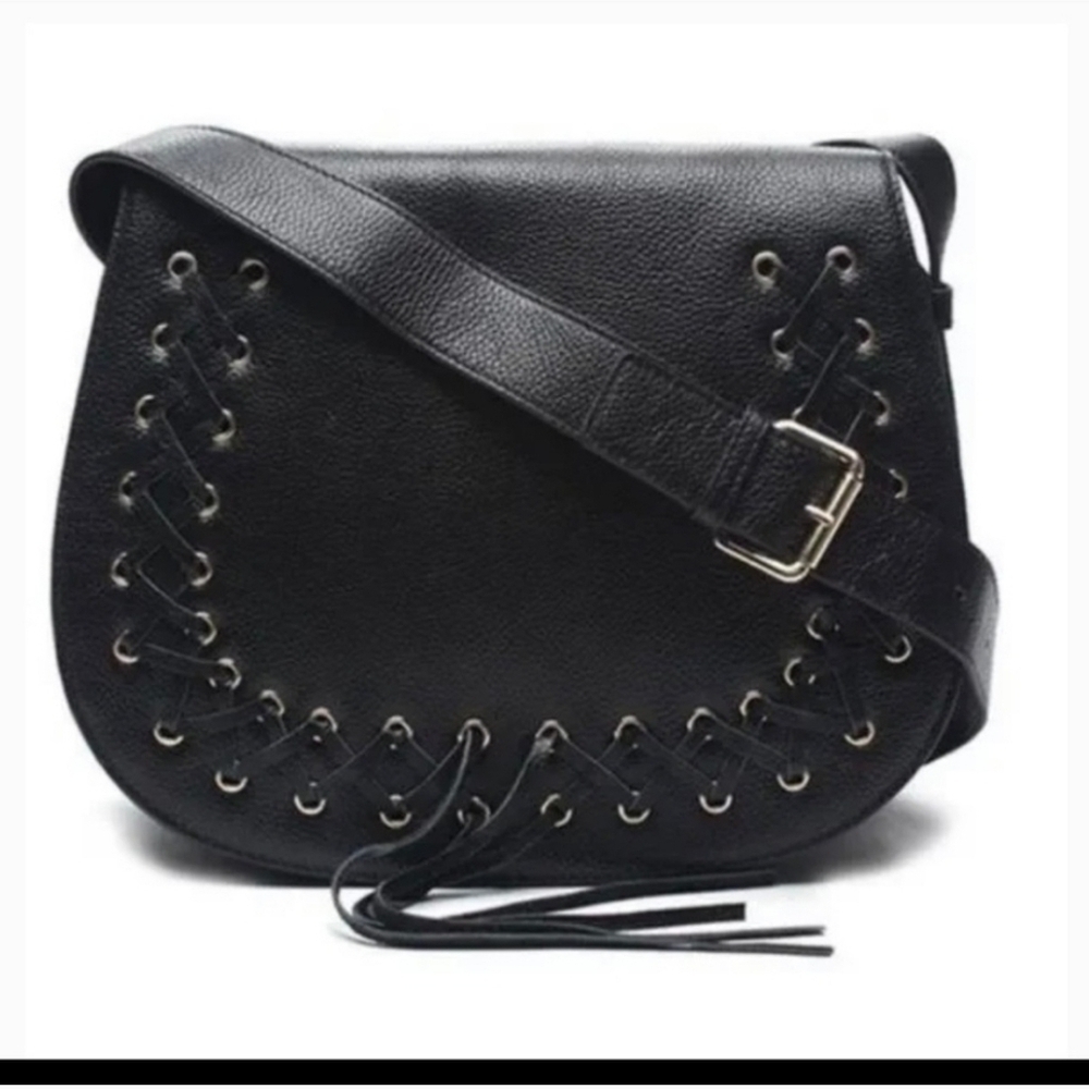 Violetta A2 Pebbled Leather Crossbody Bag Black Western Boho Cowgirl Preowned